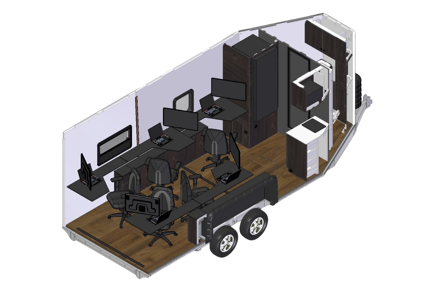 A 3D model of a CORE command center featuring a round meeting table
