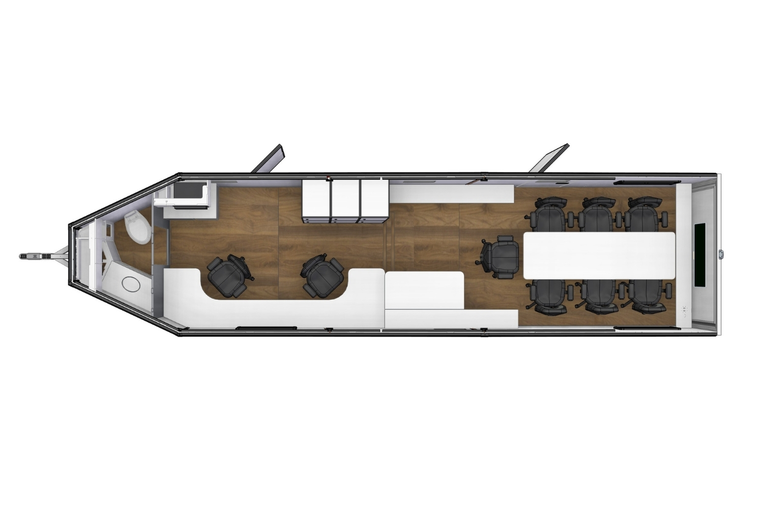 A 3D model of a CORE command center featuring a round meeting table