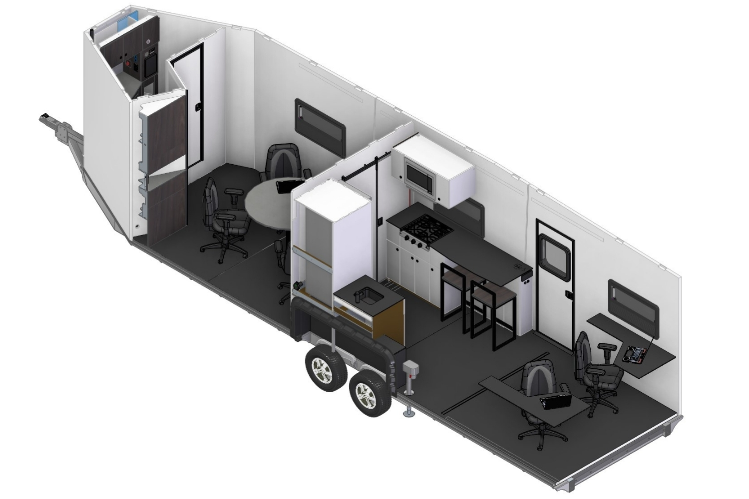 A 3D model of a CORE command center featuring a round meeting table